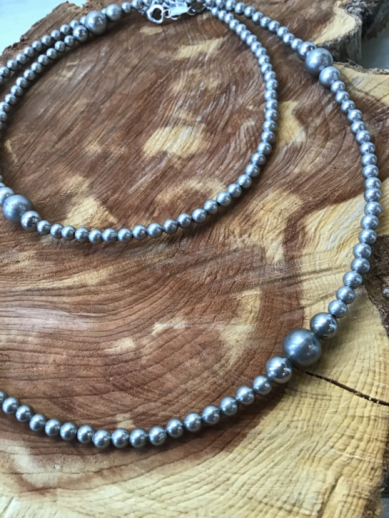 Handmade Silver Plated Steel Graduated Pearl  26" Necklace