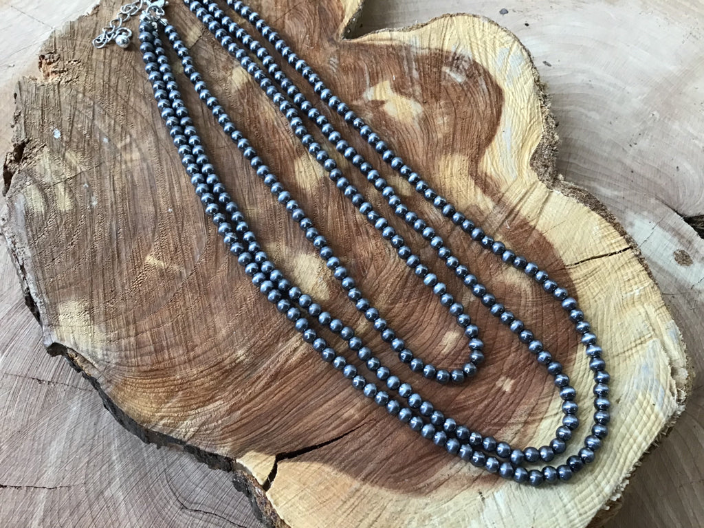 4mm Navajo Style Pearl 3 Layered Necklace 14"