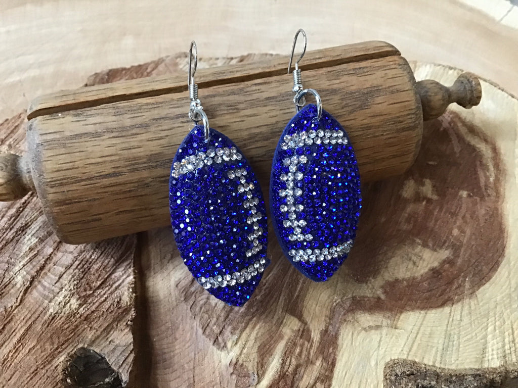 Blue Glitter Football Earrings