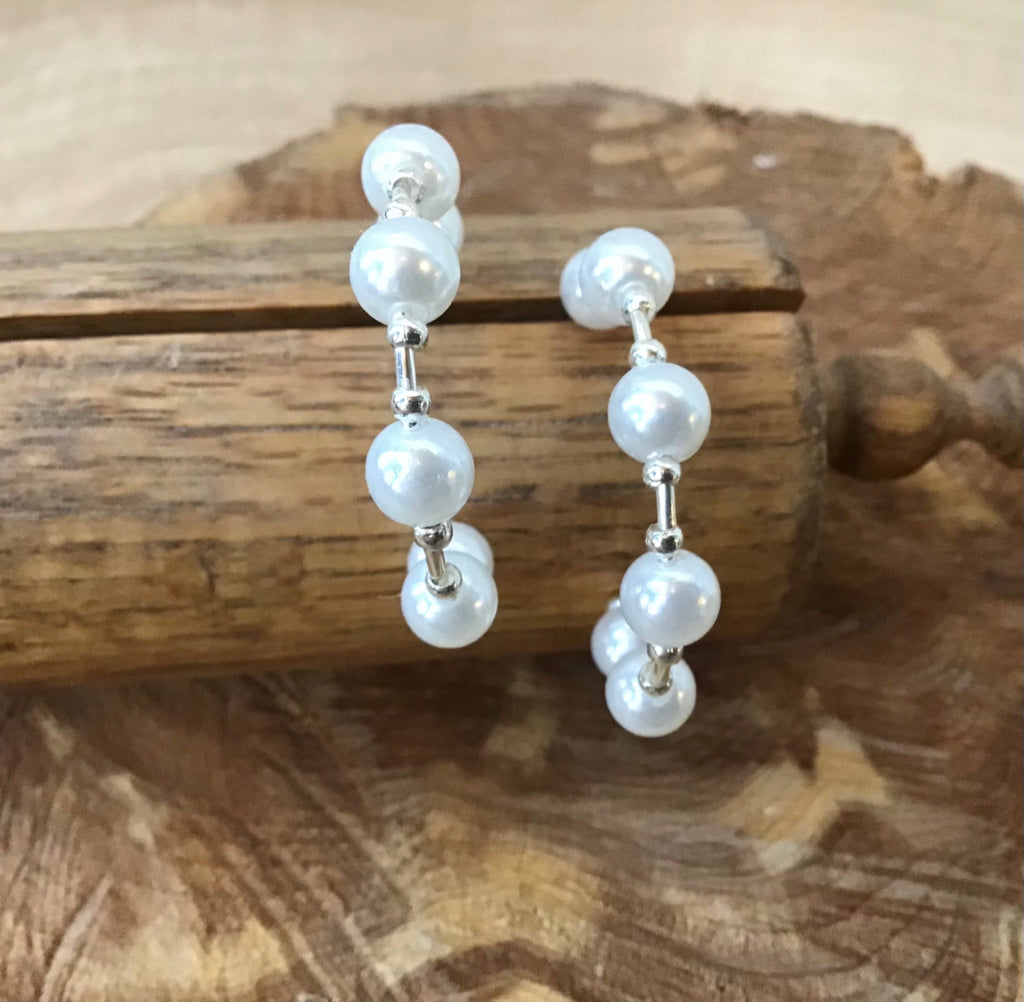Silver & Pearl Hoop Earrings