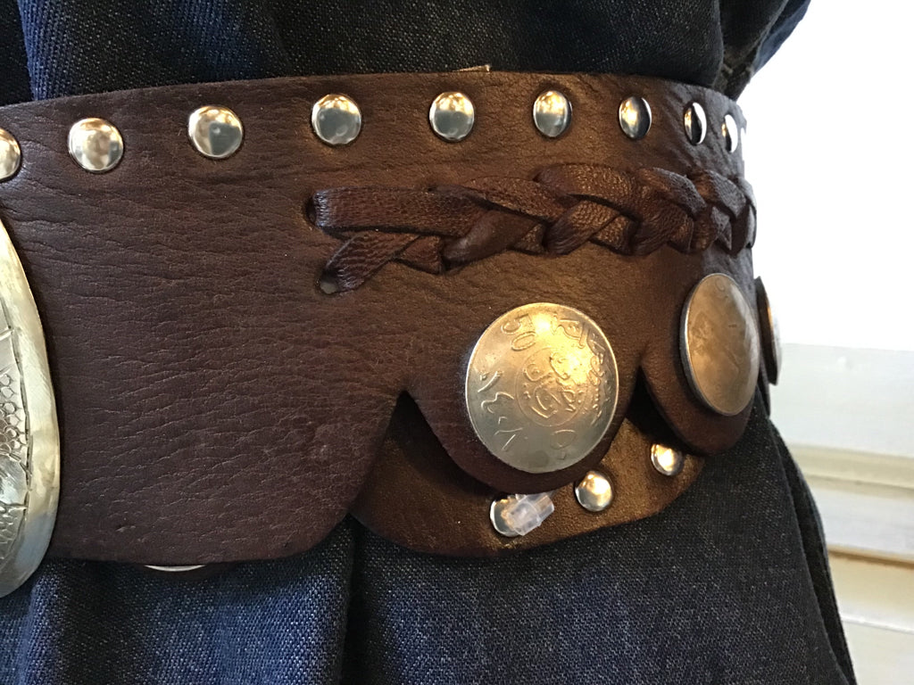 Chocolate Coins Studded Silver Buckle Belt