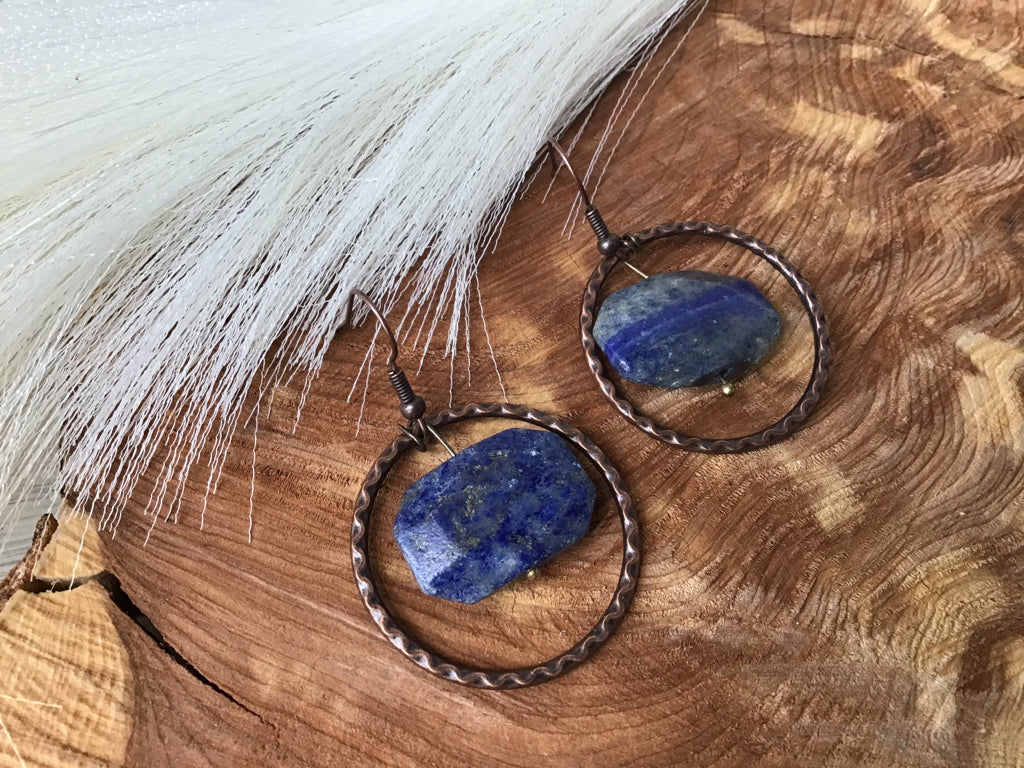 Handmade Blue Sodalite Copper Hoop Earrings