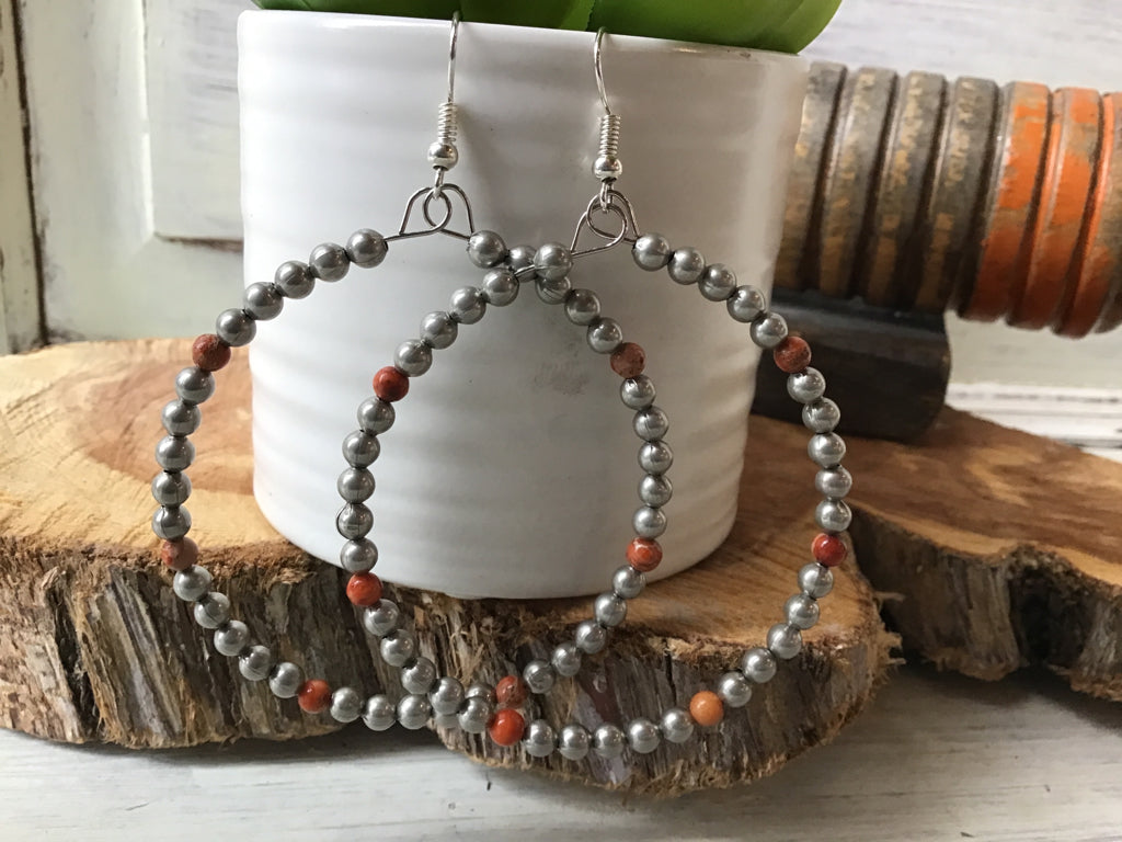 Handmade Silver Plated Orange Magnesite  Earrings