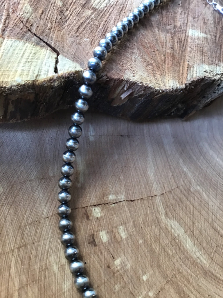 Handmade 5 MM Sterling Silver Navajo Pearl 15" Necklace