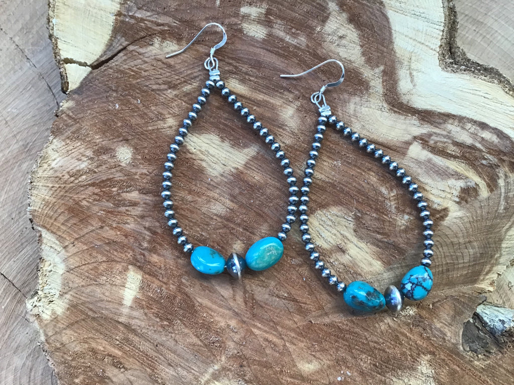 Handmade Blue Turquoise &  Navajo Pearl Sterling Earrings