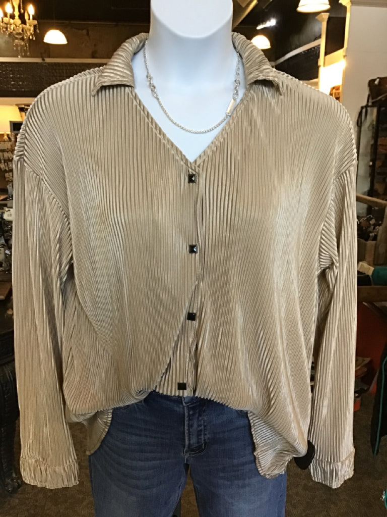 Champagne Pleated Snap Front Blouse - XS to 3X